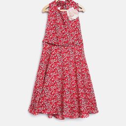 Sera Girls Red Floral Print Fit & Flare Dress-image-57