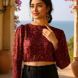 SZN Women Floral Printed Puff Sleeves Cotton Crop Top-picture-27