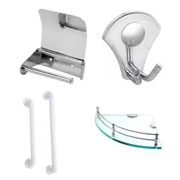 Implemental 254 mm(10 Inch) Toilet Paper Holder, Towel Hanger, Corner Shelf & Grab Bar for Multi Purpose Use (Combo of 4)-46