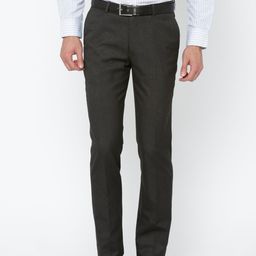 Wills Lifestyle Men Charcoal Grey Slim Fit Solid Formal Trousers-image-85