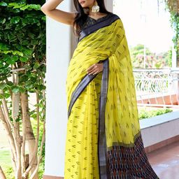 KALINI Linen Blend Designer Ikat Saree-58