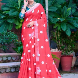 Anouk Rustic Polka Dot Printed Linen Blend Saree image 3