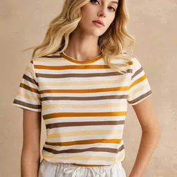 BAESD Women Round Neck Striped Print Short Sleeve Casual Top-picture-15