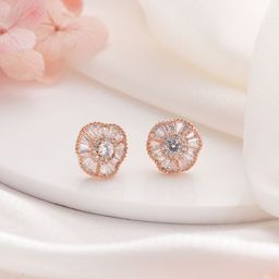Jazz and Sizzle Rose Gold-Plated American Diamond Studded Floral Stud Earrings-41