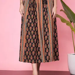 ETC Women Printed Pure Cotton Flared Midi Skirt-picture-16