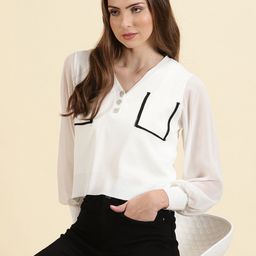 SHOWOFF Studded Pocket Detailing Knitted Georgette Top-image-43