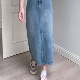 StyleCast Denim Front Slit Midi Skirt-picture-41