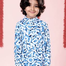 KiddoPanti Boys Typographic Printed Mandarin Collar Kurta-38