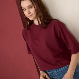 Outzidr Round Neck Raglan Sleeves Cotton Boxy T-shirt-image-79