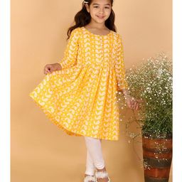 Vastramay Three Fourth Sleeves Paisley Chikankari Embroidered Frill Kurta With Leggings - Orange-image-120