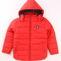 Pine Kids Full Sleeves Solid Color Medium Winter Hooded Jacket - Red-image-98