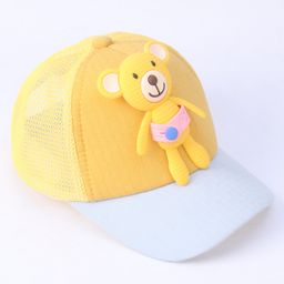 Babyhug Cotton Baseball Cap with Teddy Bear Design - Yellow-18