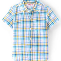 Babyhug Cotton Woven Half Sleeves Checked Shirt - Blue-image-56