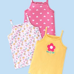 Babyhug 100% Cotton Single Jersey Knit Sleeveless Slips Heart Print Pack Of 3 - Multicolor-image-87