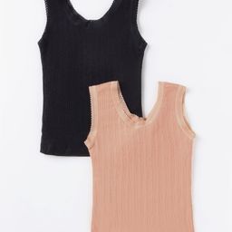 Kanvin Sleeveless Thermal Inner Wear Solid Color Pack of 2 - Black & Cream-image-28