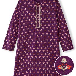 Earthy Touch Single Jersey Knit Full Sleeves Kurta with Floral Embroidery - Purple-image-64