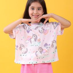 Anthrilo Half Sleeves Unicorn & Heart Printed Top - Pink-image-6