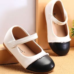 Cute Walk by Babyhug Ballerinas with Velcro Closure & Pearl Detailing - White & Black-image-48