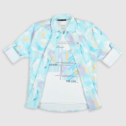 CAVIO Full Sleeves Abstract Printed Shirt With Tee - Sea Green-image-97
