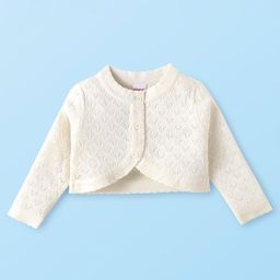 Babyhug Knitted Full Sleeves Solid Colour Shrug - Off White-image-46