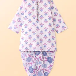 Babyhug Cambric Woven Full Sleeves Floral Printed Kurta Dhoti Set - Blue-picture-18