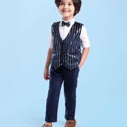 Babyhug Woven Full Sleeves Striped Foil Printed 3 Piece Party Suit - Navy Blue-image-64