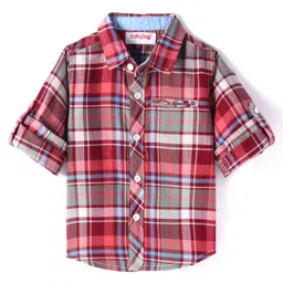 Babyhug Cotton Woven Full Sleeves Shirt with Checks - Dark Red & White-picture-33
