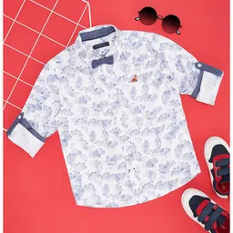 Pantaloons Junior Cotton Full Sleeves Abstract Printed Shirt With Bow - White-picture-16