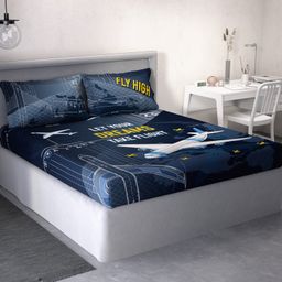 D Decor 100% Cotton Kids 145 TC Double Bedsheet With 2 Pillow Covers - Blue-17