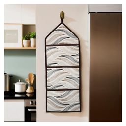 Kuber Industries Wall Hanging Organizer | 3 Multi-Purpose Storage Pocket | Foldable Document Holder | Hanging Stationary Organizer | Magazine Organizer | Wave-Design | Cream-image-61