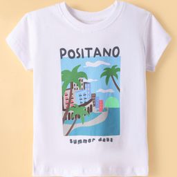 Doreme Sinker Knit Half Sleeves T-Shirt With Summer Print - White-image-55