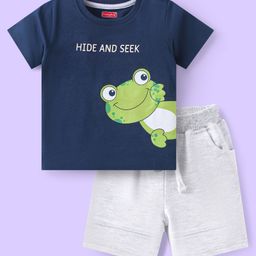 Babyhug Single Jersey Knit Half Sleeves T-Shirt & Shorts Set With Frog Print - Navy Blue-image-26