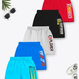 Trampoline Cotton Blend Pack Of 5 Typography Printed Shorts - Multi Colour-image-38