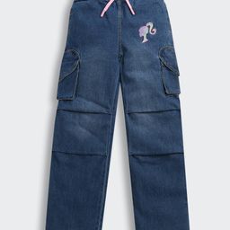 Barbie by Tiny Girl Denim Mild Washed & Heard Shaped Pocket Detailed Cargo Pant - Dark Blue-image-84