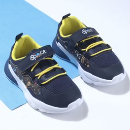 Cute Walk by Babyhug Velcro Closure Sneaker Shoes With Space Theme Print - Navy Blue-image-75