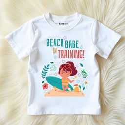 KNITROOT Cotton Summer Theme Half Sleeves Beach Babe In Training Text Printed Tee - White-26