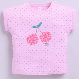 giniekids Pure Cotton Sleeveless Polka Dots & Cherry Printed Top - Pink-picture-32
