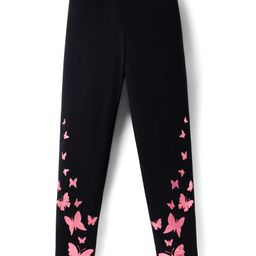 Pine Kids Cotton Knit Full Length Leggings With Butterfly Print - Black-image-22