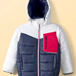 Pine Kids Woven Full Sleeves Solid Color Padded Hooded Winter Jacket - Navy Blue-picture-11