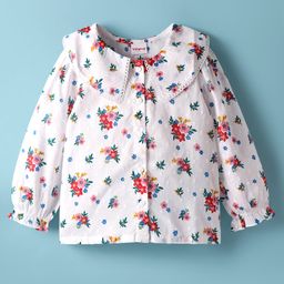 Babyhug 100% Cotton Woven Full Sleeves Floral & Swiss Dot Printed Peter Pan Collar Top - White-picture-19