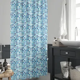 ArtzFolio White & Blue Geometric Printed Waterproof Shower Curtain-image-80