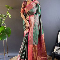 all about you Woven Design Zari Silk Blend Kanjeevaram Saree-image-64