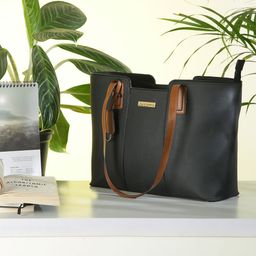 Mast & Harbour Textured Structured Tote Bag with Tasselled-2