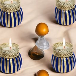 GADINFASHION Gold-Toned & Blue 4 Pieces Metal Candle Holders-12