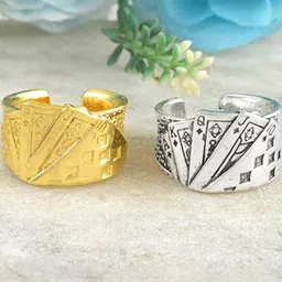 MEMOIR Unisex Set Of 2 Gold & Silver Plated Finger Ring-picture-45