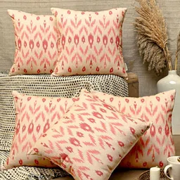 ANWYN White & Red Set of 5 Abstract Square Cushion Covers-1
