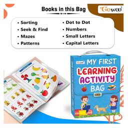 gowoo My First Learning Activity Bag : Educational activity books, Activity Bag for early learners, Kid's activity bag set Mazes, Small Letters, Capital Letter and more | Pack of 8 Activity Books image 5