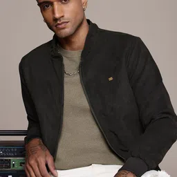 The Roadster Life Co. Velvet Finish Mandarin Collar Bomber Jacket-picture-50
