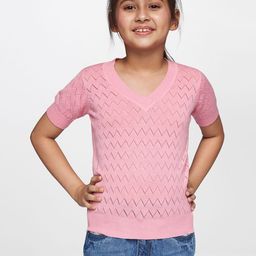 AND Girls Pink Self Design Top-40
