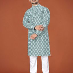 WELL TEX Men Geometric Printed Mandarin Collar Kurta-image-52